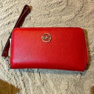 Michael Kors red leather wallet with wrist strap